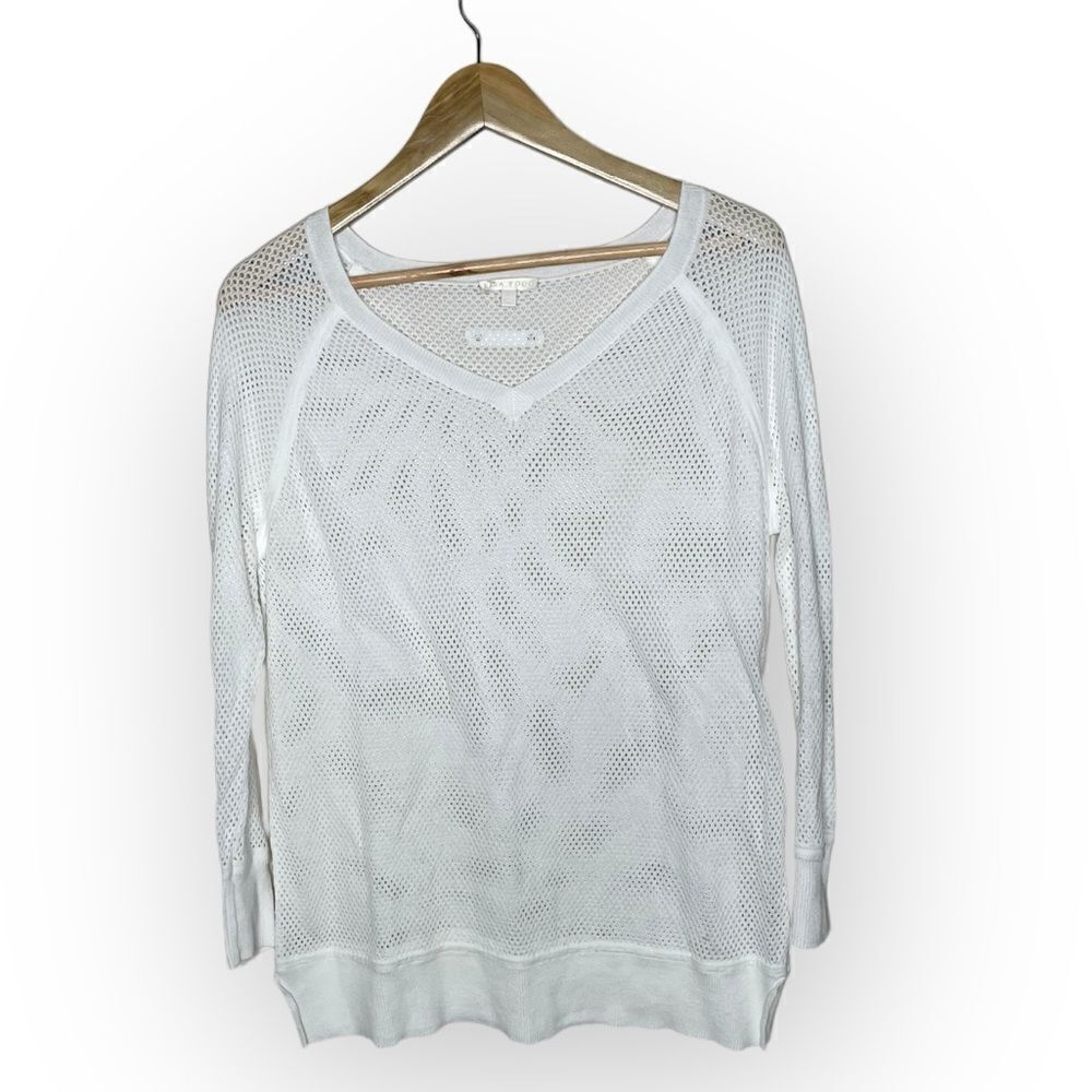 Lisa Todd White Fishnet Mesh Long Sleeve Sweater Top Size XS